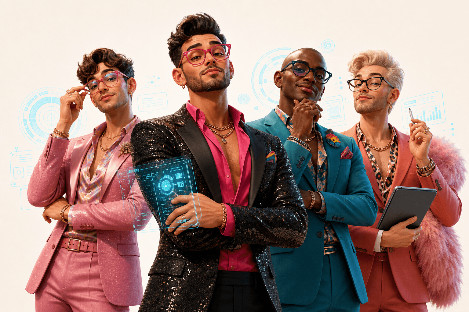 Flamboyant trio of gay guys representing the GaiKiki panel